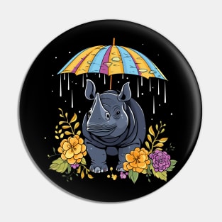 Rhinoceros Rainy Day With Umbrella Pin