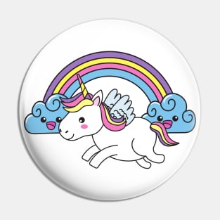 Cute Little Unicorn With Heart, Line Drawing White, Pink, Purple, Green & Yellow Pin