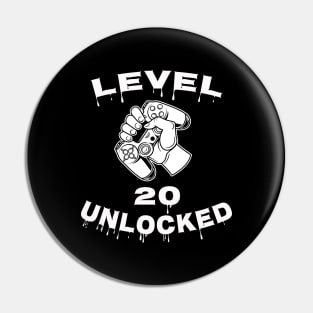 Level 20 Unlocked - Funny Mens 20th Birthday Gamer Pin