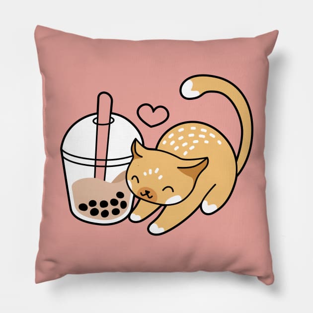 Cute Cat and Bubble Tea - Kitty Boba Tea Pillow by BobaTeaMe