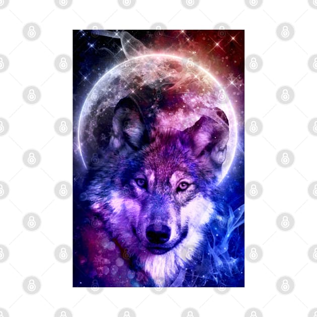 Mystical Wolf Face in Front of the Moon and galaxy by CharlieCreates