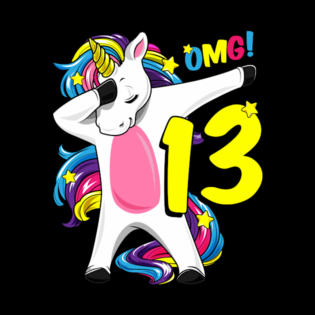 Funny Dabbing Unicorn Shirt Girl 13th birthday Party Dab by ELFEINHALB