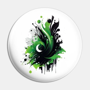 Abstract Green and Black Half Moon Design Pin