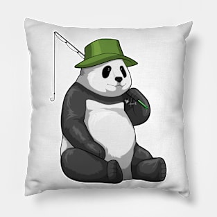 Panda at Fishing with Fishing rod Pillow