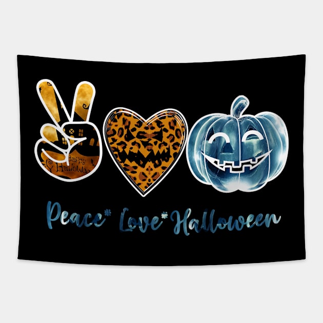 Peace Heart Love Fall Pumpkin Halloween Leopard Tapestry by Johner_Clerk_Design