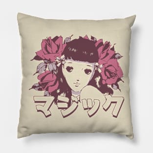 Anime Flower Girl 'Magic' In Japanese Aesthetic Otaku, Vintag Pillow