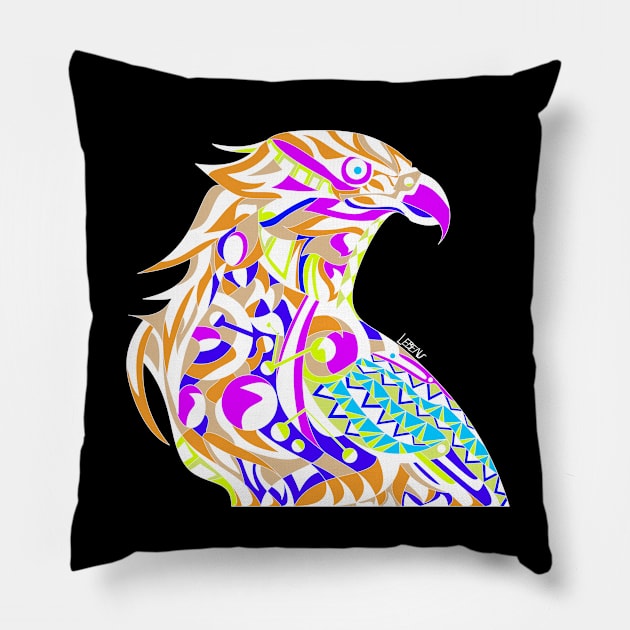 dark mecha peregrine falcon halcon ecopop in mexican techno organic tribal totonac patterns Pillow by jorge_lebeau