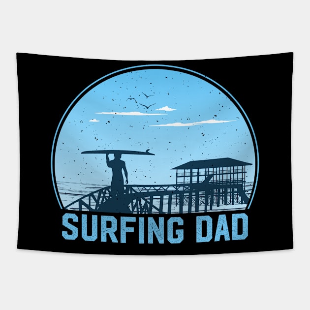 Surfing Dad Tapestry by retroparks