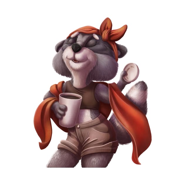 raccoon girl loves hot coffee by KrisPlazun