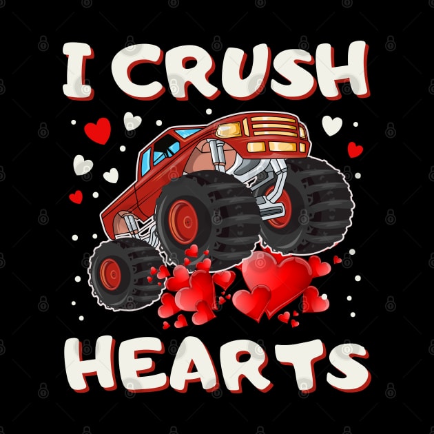 Valentines Day Monster Truck Boys Toddler I Crush Hearts by DenverSlade