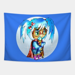 kawaii cute sorcerer girl in blue with a magic staff for dnd and fantasy fans Tapestry