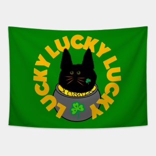 Lucky Lucky Lucky Gold Shamrock Cat Tapestry