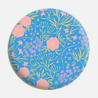 Tranquil Blue Floral Pattern Pin