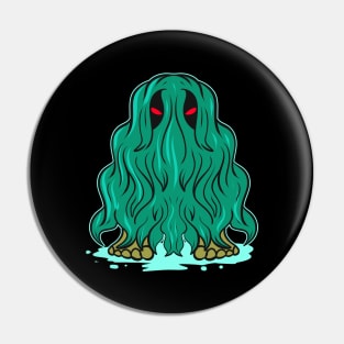 Wet Swamp Monster With Glowing Eyes And Watergras Halloween Pin