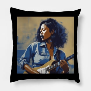 Female Blues Guitarist Pillow