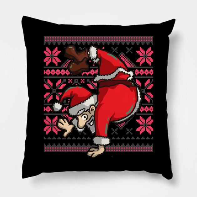 Ugly Christmas Santa Claus Handstand Gymnast Pillow by TellingTales