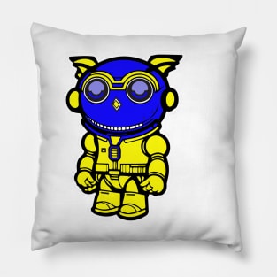 Space Owl Blue and Yellow Pillow