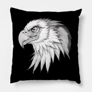 Ink and Feathers: Legendary Eagle's Grayscale Portrait Pillow