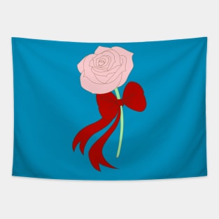 Pink Rose, Red Ribbon Tapestry