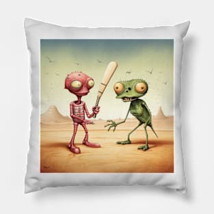 Martians playing cricket 1 Pillow