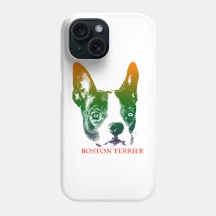 The boston terrier head is Violet, Green, Orange Phone Case