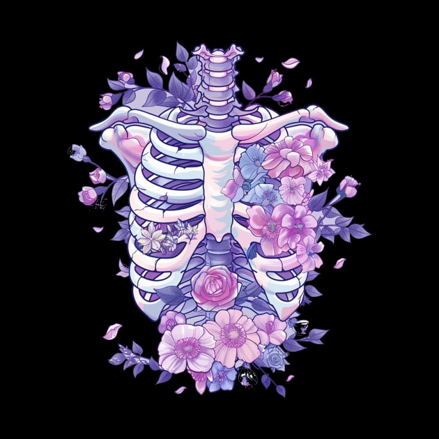 Pastel Goth Kawaii Floral Ribcage Creepy Cute Aesthetic by LunaElizabeth