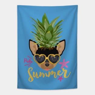 Funny Pineapple Shirt Happy Summer Vacation, Dog Lover Chihuahua Tapestry