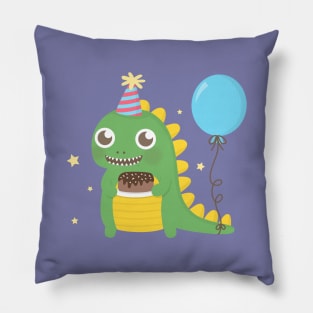 Cute Party Dinosaur with Cake and Balloon Pillow