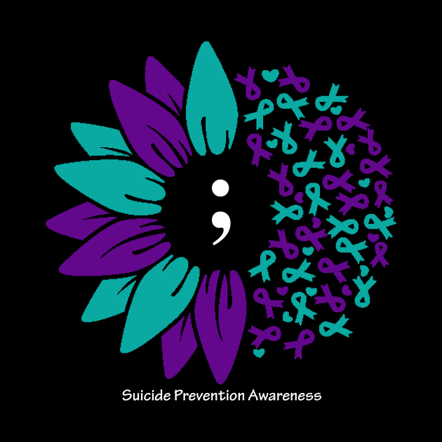 Suicide prevention: semicolon flower, white type by Just Winging It Designs