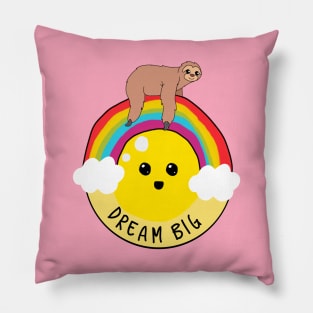 Dream big sloth riding rainbow motivational Pillow