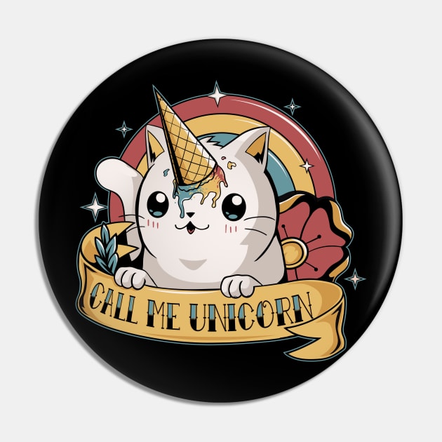 Cat Unicorn Rainbow - Cute Tattoo Pin by Typhoonic