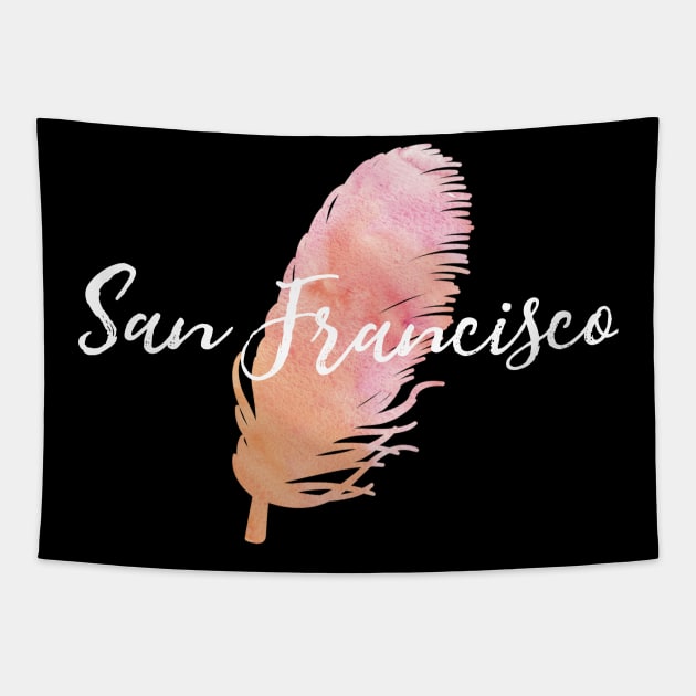 San Francisco Watercolor Feather Tapestry by jutulen