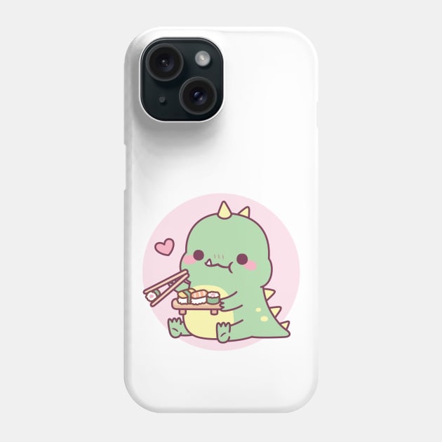 Cute Little Dinosaur Loves Japanese Sushi Phone Case by rustydoodle