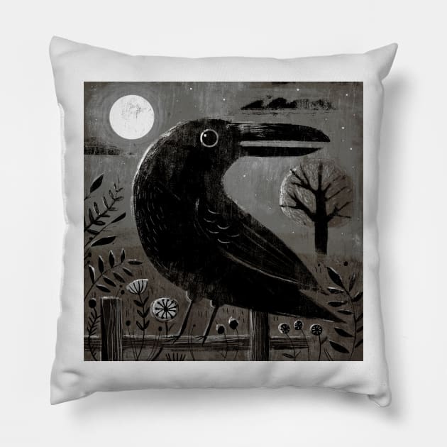 Crow in the Moonlight Pillow by Gareth Lucas