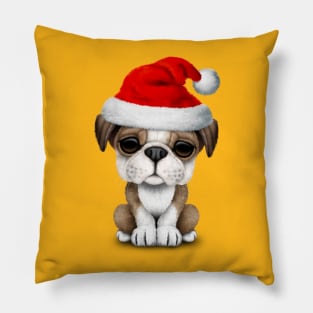 British Bulldog Puppy Dog Wearing a Santa Hat Pillow