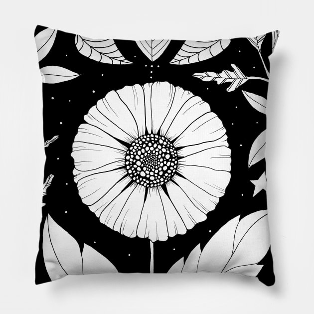 Flower Black & White Pillow by GinColorist