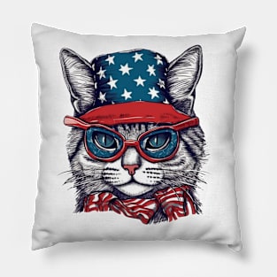 Patriotic Cat, 4th of July Cat Design Pillow