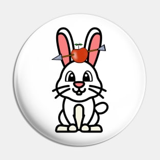 Cute bunny has an apple and arrow on head Pin