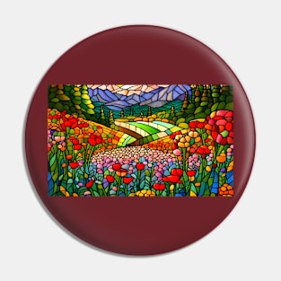 Stained Glass Colorful Mountain Flowers Pin