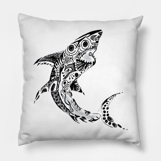 SHARK ART DRAWING HANDMADE Pillow by good love 