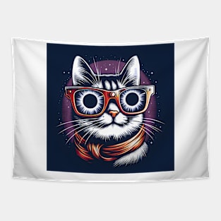 Funny cat solar eclipse 2024 Tapestry