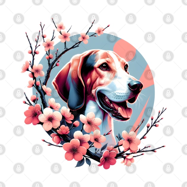 Treeing Walker Coonhound Joy in Spring Cherry Blossoms by ArtRUs