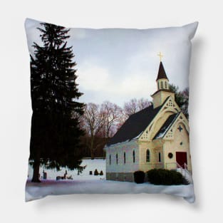 Country Church at Christmas Pillow