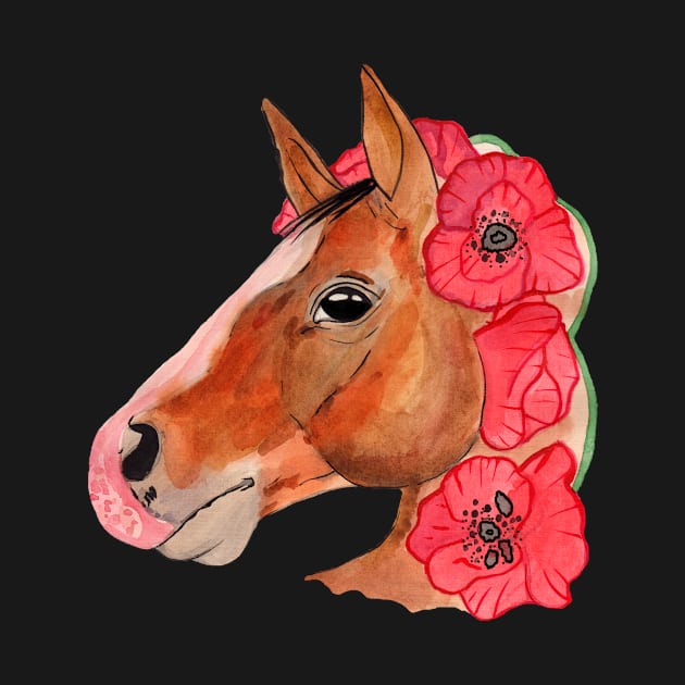 Horse and poppy flowers by deadblackpony