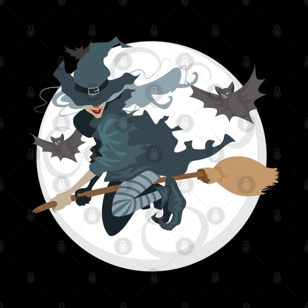 Halloween Witch Flying With Bats by attire zone