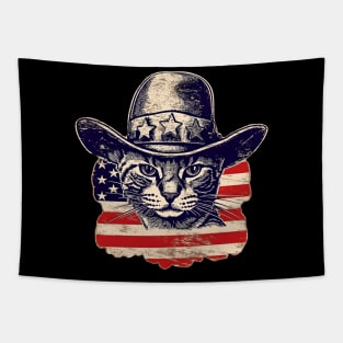 Cat in Hat Retro American USA Flag 4th July Pop Art Cat Lover Tapestry