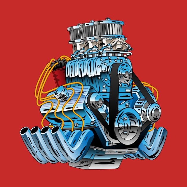 Hot Rod Race Car Dragster Engine Cartoon Illustration by hobrath