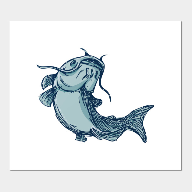 Catfish Mud Cat Jumping Up Drawing Catfish Mud Cat Jumping Up