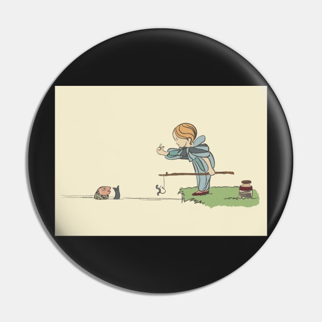 Vintage boy fishing by a lake Pin by NattyDesigns