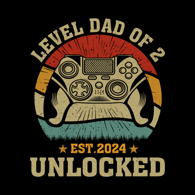 Vintage Level Dad Of 2 Unlock Est 2024 by Jenna Lyannion